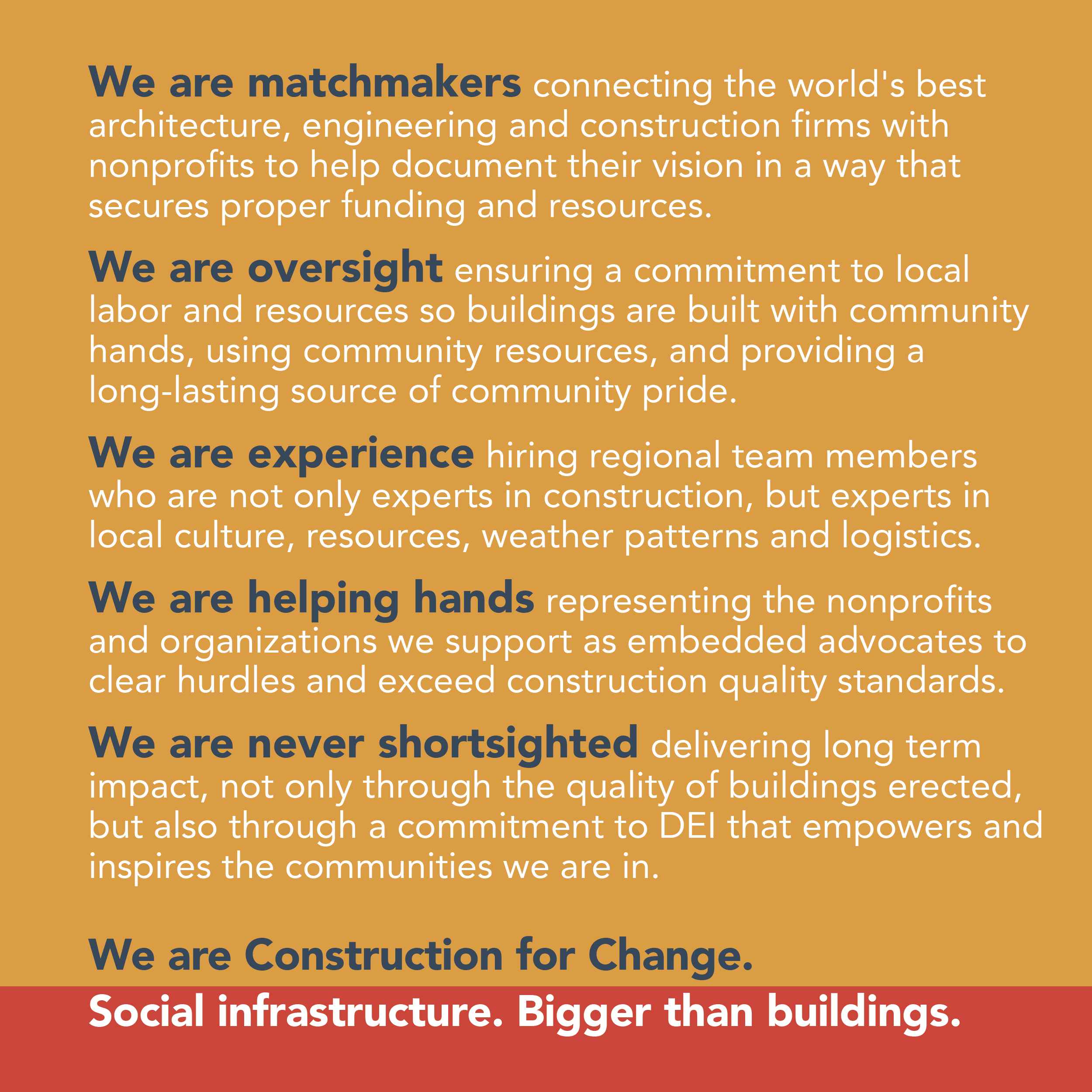 CfC-we-are-graphic-02 We are matchmakers, oversight, experience, helping hands, and never shortsighted.